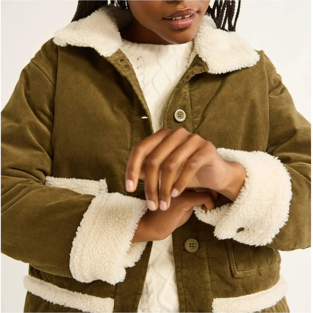 Free Assembly Womens Corduroy Jacket with Faux Shearling Trim Green Grove Size M - Picture 4 of 5
